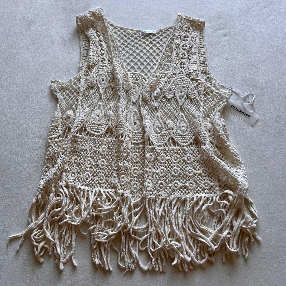 Hippie Boho Fringe Crochet 70s NWT